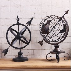 Retro Metal Globe Earth Sphere Statue Arrow World Map Home Office Bar Cafe Decor   322574239946